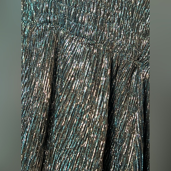 Metallic Shiny Blue Green Emerald Party Cocktail Dress M Date Night Wrap Shimmer - Picture 5 of 8